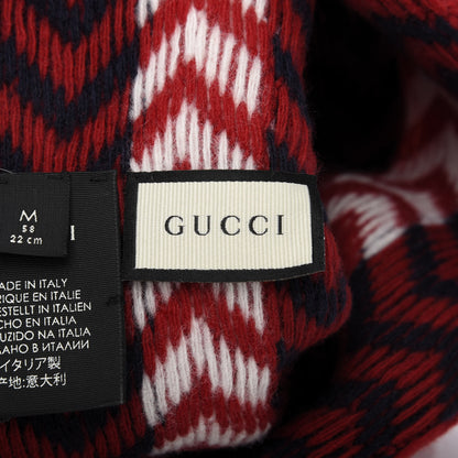 Gucci Wool Tricot Zaggede Beanie Hat M Red Blue 3 of 4
