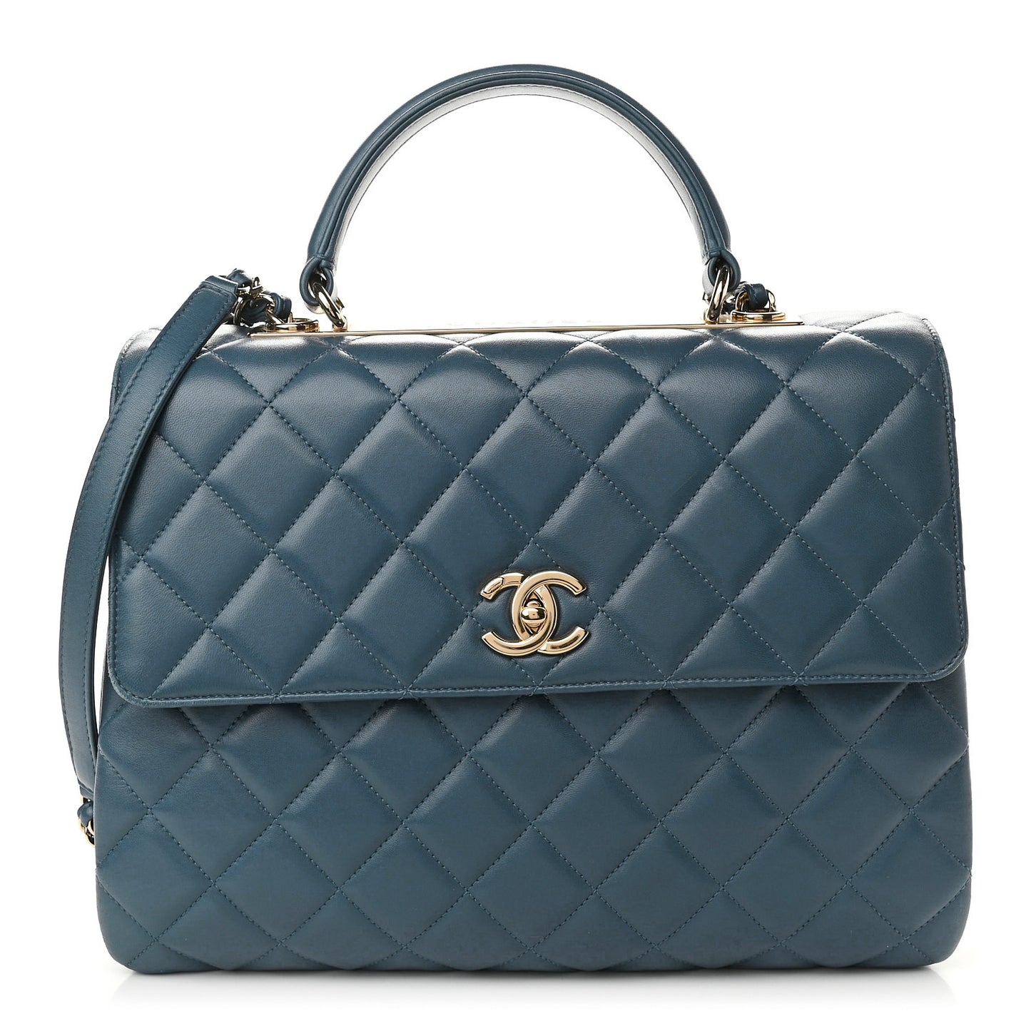 Lambskin Quilted Large Trendy CC Flap Dual Handle Bag Navy Blue