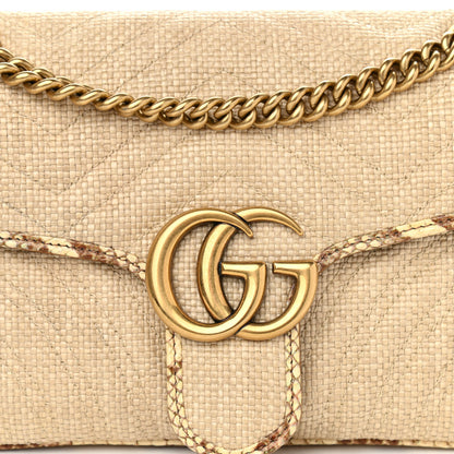 Gucci Raffia Elaphe Matelasse Small GG Marmont Shoulder Bag Natural Cream Brown 7 of 10