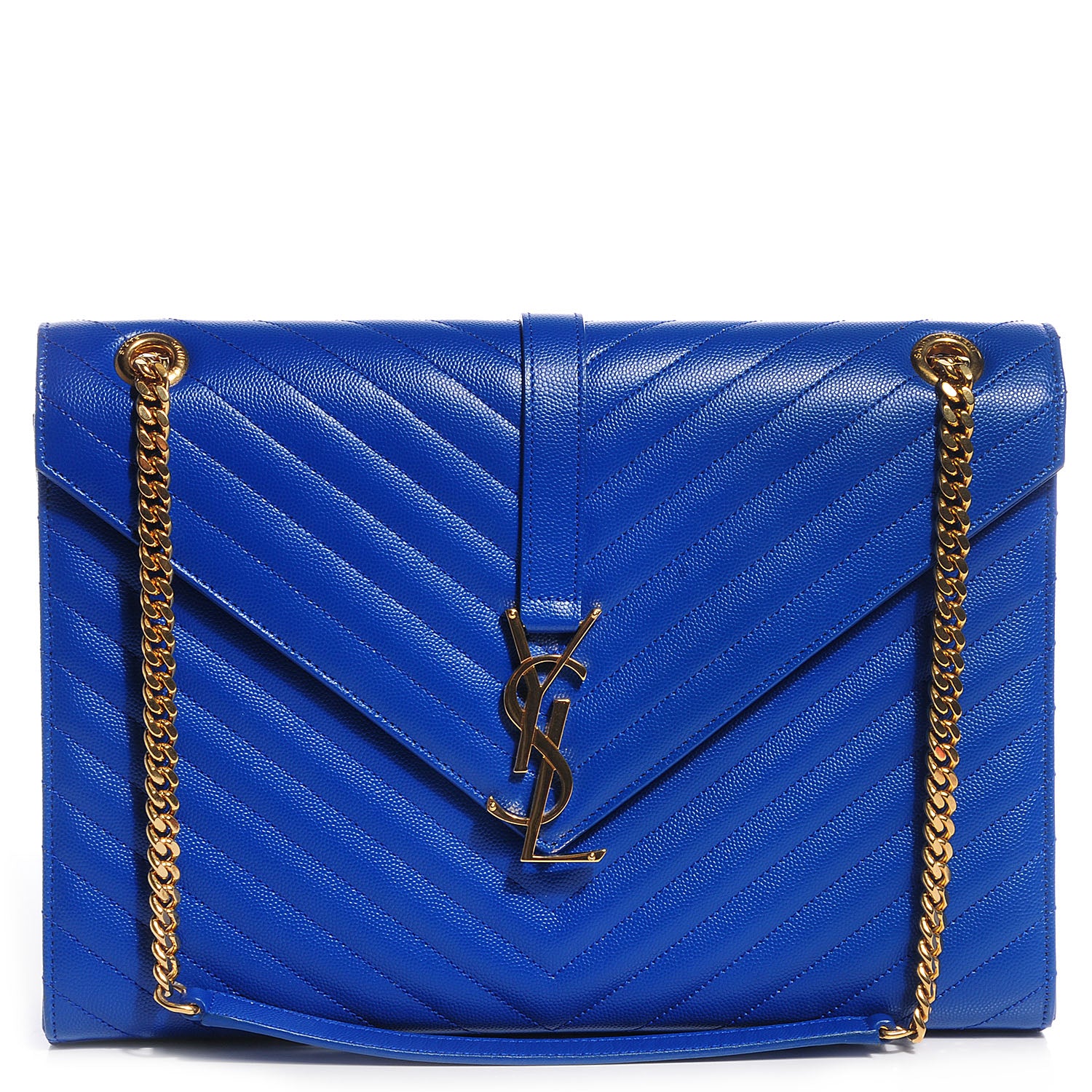 Saint Laurent Grain De Poudre Matelasse Chevron Large Monogram Satchel Royal Blue 1 of 9