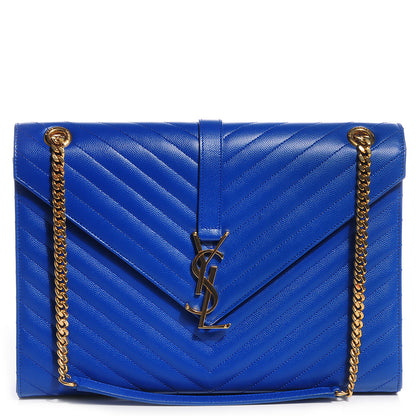 Saint Laurent Grain De Poudre Matelasse Chevron Large Monogram Satchel Royal Blue 1 of 9