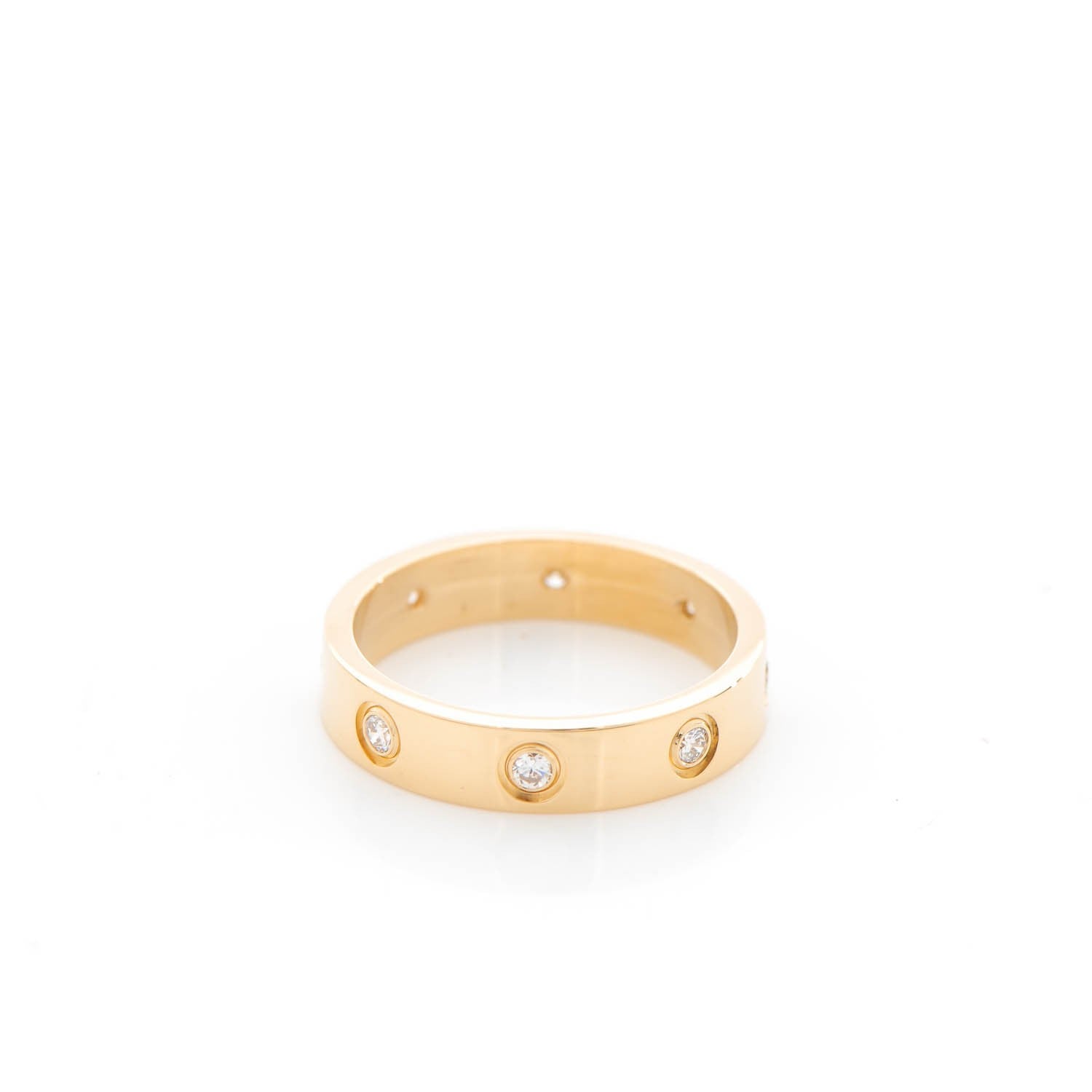 Cartier 18K Yellow Gold 8 Diamond 4mm LOVE Wedding Band Ring 51 5.75 3 of 5
