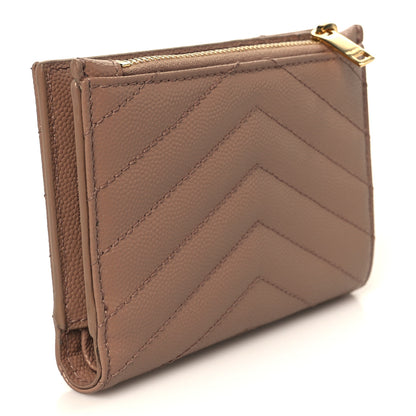 Saint Laurent Grain De Poudre Matelasse Chevron Monogram Zipped Two-Part Wallet Dark Beige 3 of 10