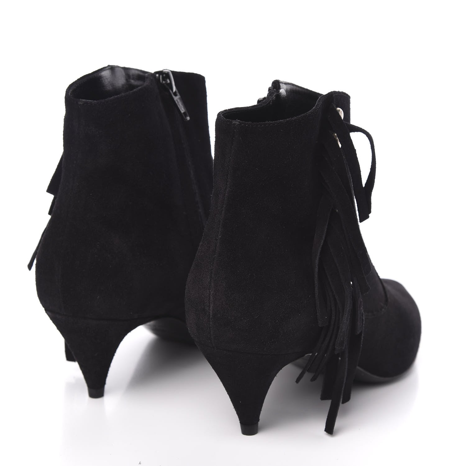 Saint Laurent Suede Fringe Cat Ankle Boots 36 Black 4 of 8