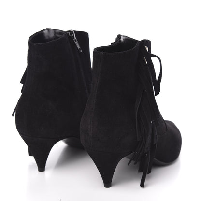 Saint Laurent Suede Fringe Cat Ankle Boots 36 Black 4 of 8
