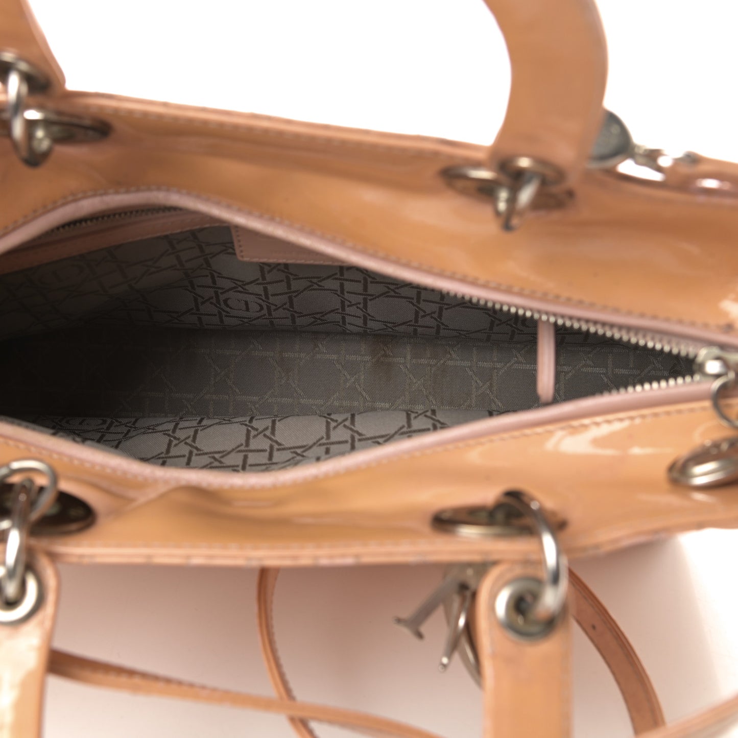 Patent Cannage Large Lady Dior Beige