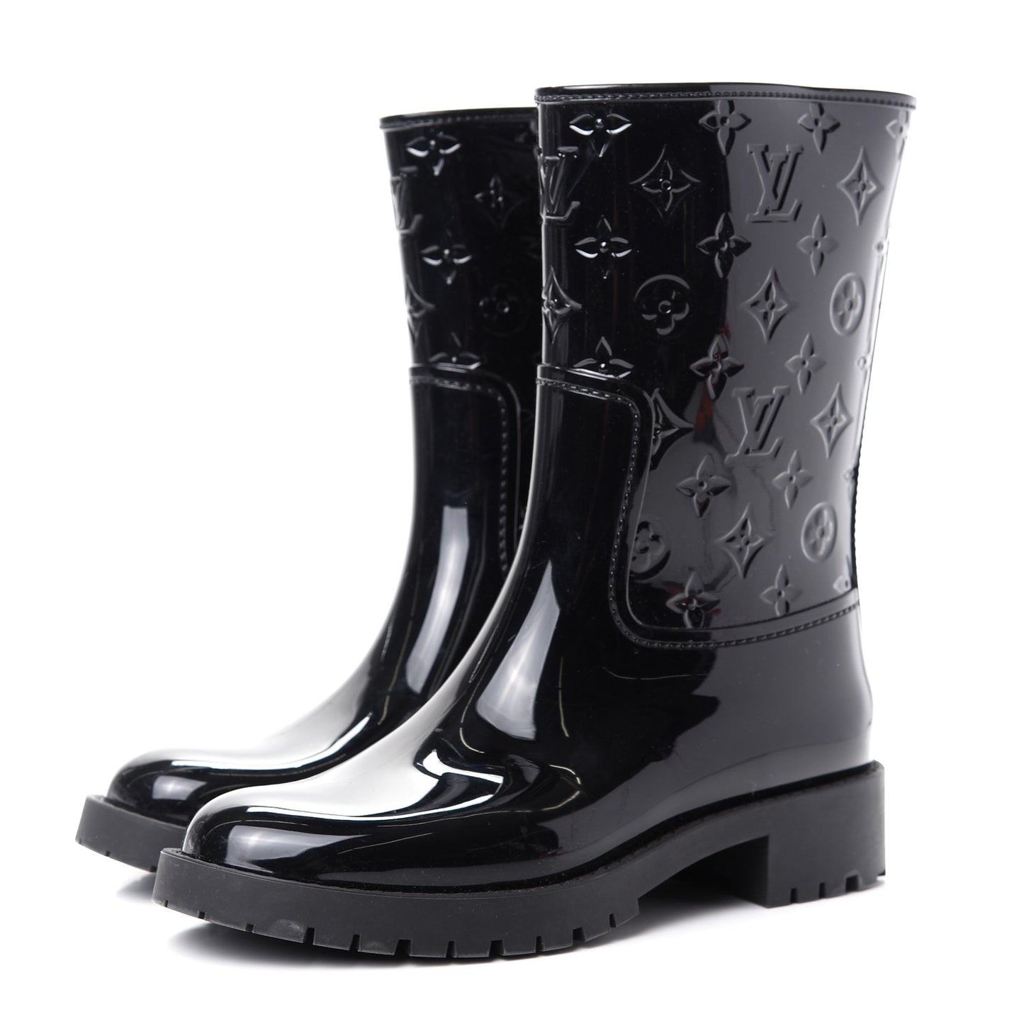 Rubber Embossed Monogram Drops Flat Half Boots 40 Black