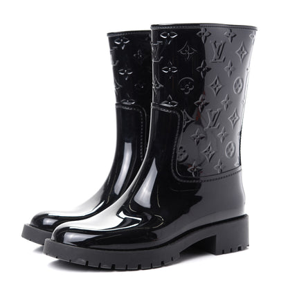 Louis Vuitton Rubber Embossed Monogram Drops Flat Half Boots 40 Black 3 of 9