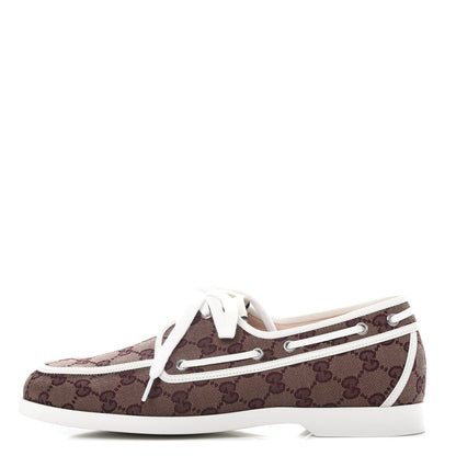 Gucci Monogram Mens Boat Shoes 9 Sahara Rubino White 1 of 11