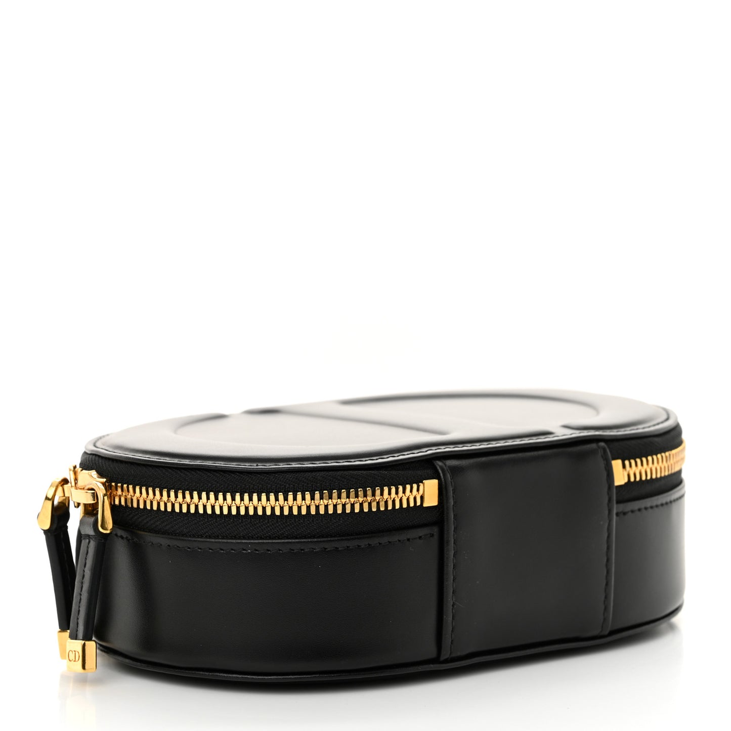 Calfskin CD Signature Oval Crossbody Camera Bag Black