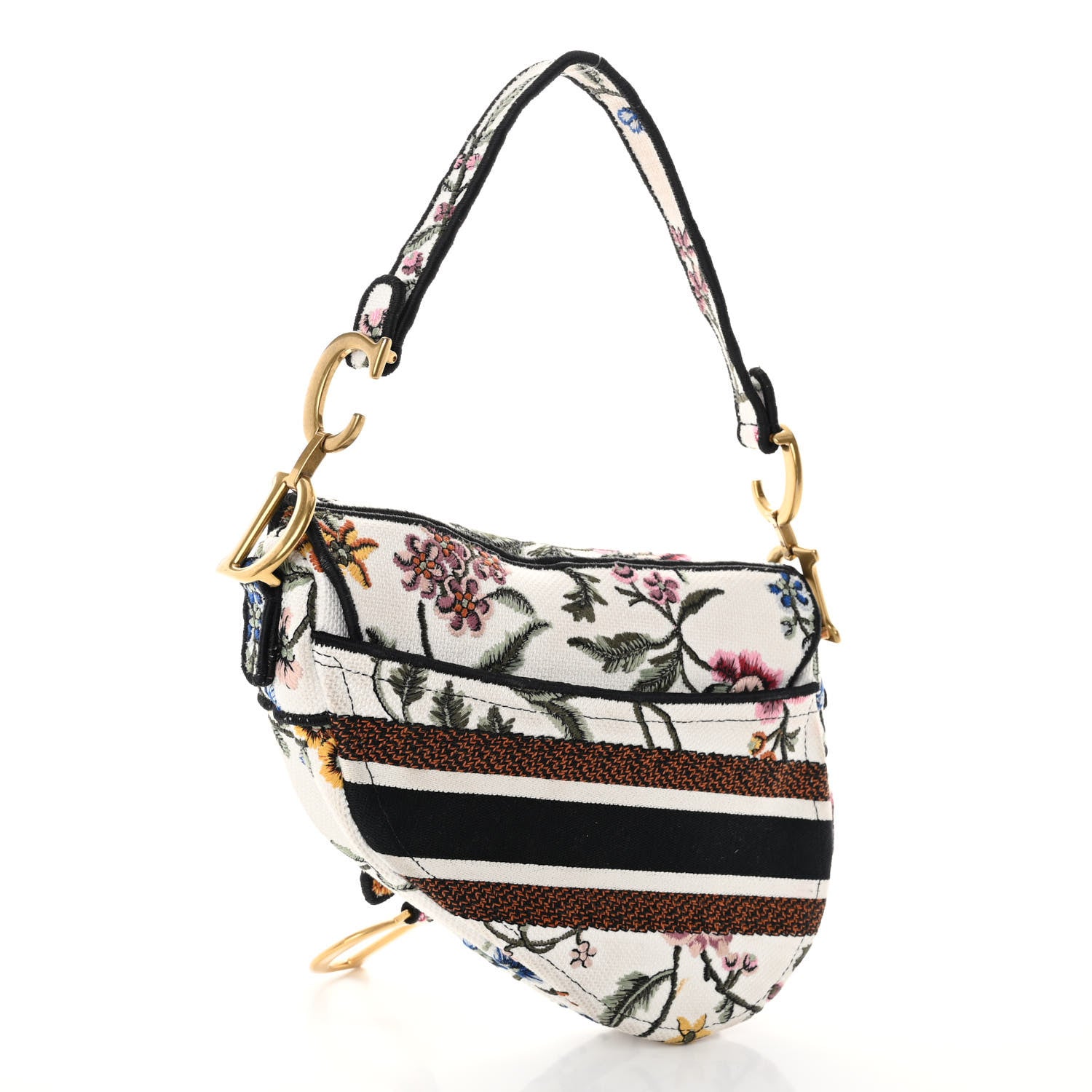 Christian Dior Canvas Embroidered Petites Fleurs Saddle Bag White Multicolor 3 of 10
