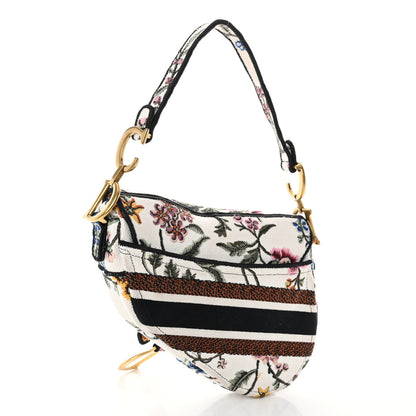 Christian Dior Canvas Embroidered Petites Fleurs Saddle Bag White Multicolor 3 of 10