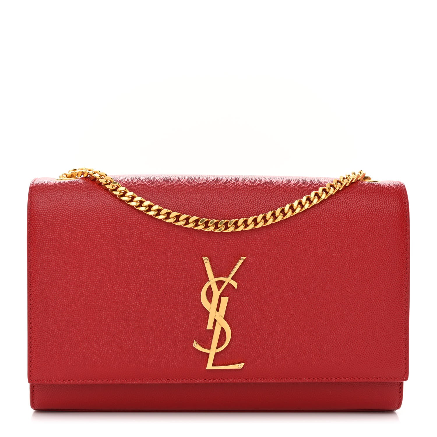 Saint Laurent Grain De Poudre Medium Monogram Kate Satchel Red 1 of 10