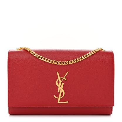 Saint Laurent Grain De Poudre Medium Monogram Kate Satchel Red 1 of 10
