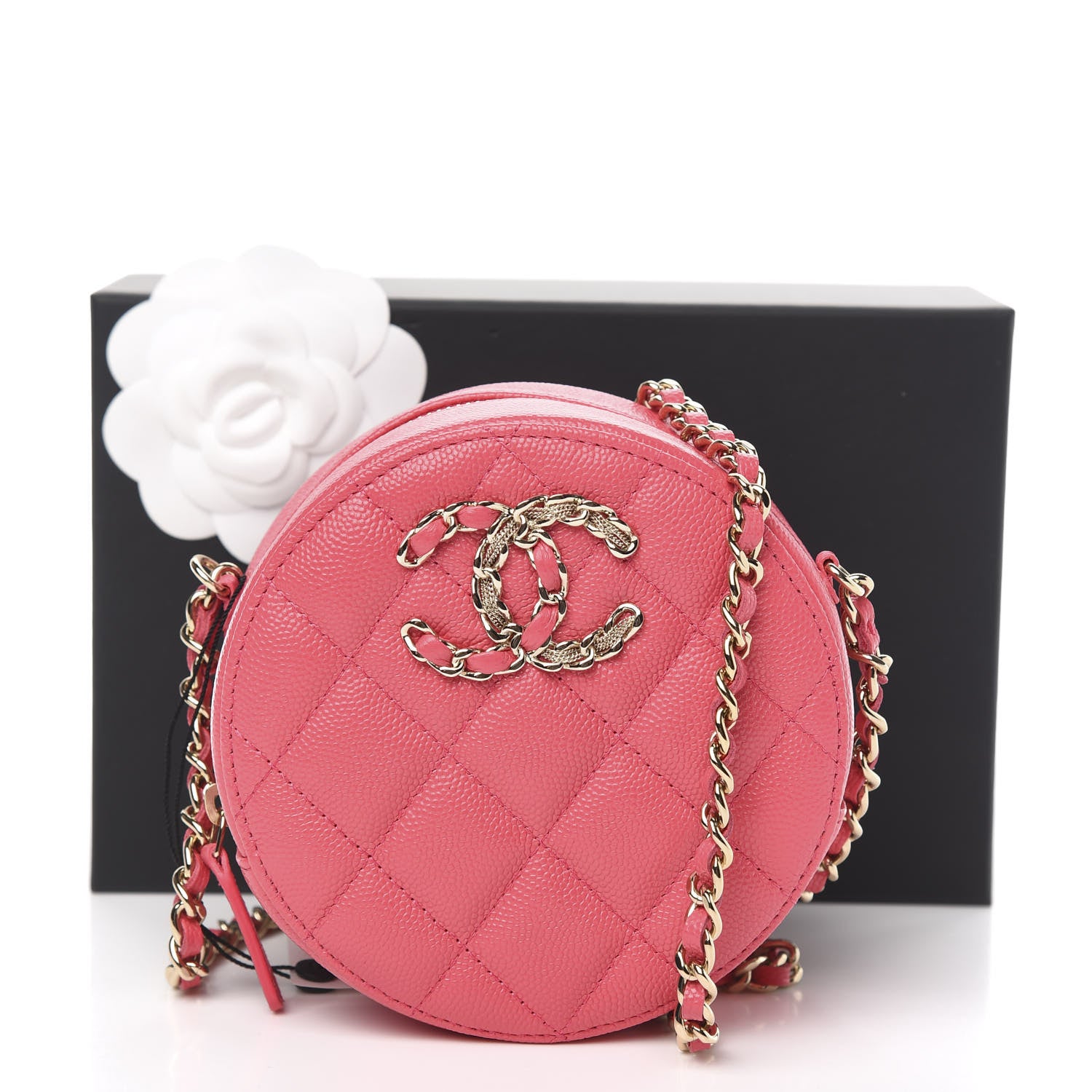 Chanel Caviar Quilted French New Wave Round Clutch With Chain Pink 11 of 11