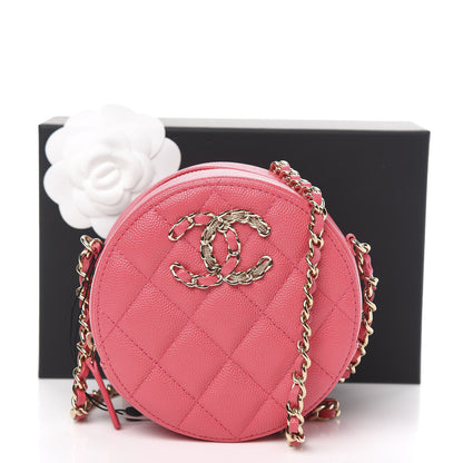 Chanel Caviar Quilted French New Wave Round Clutch With Chain Pink 11 of 11