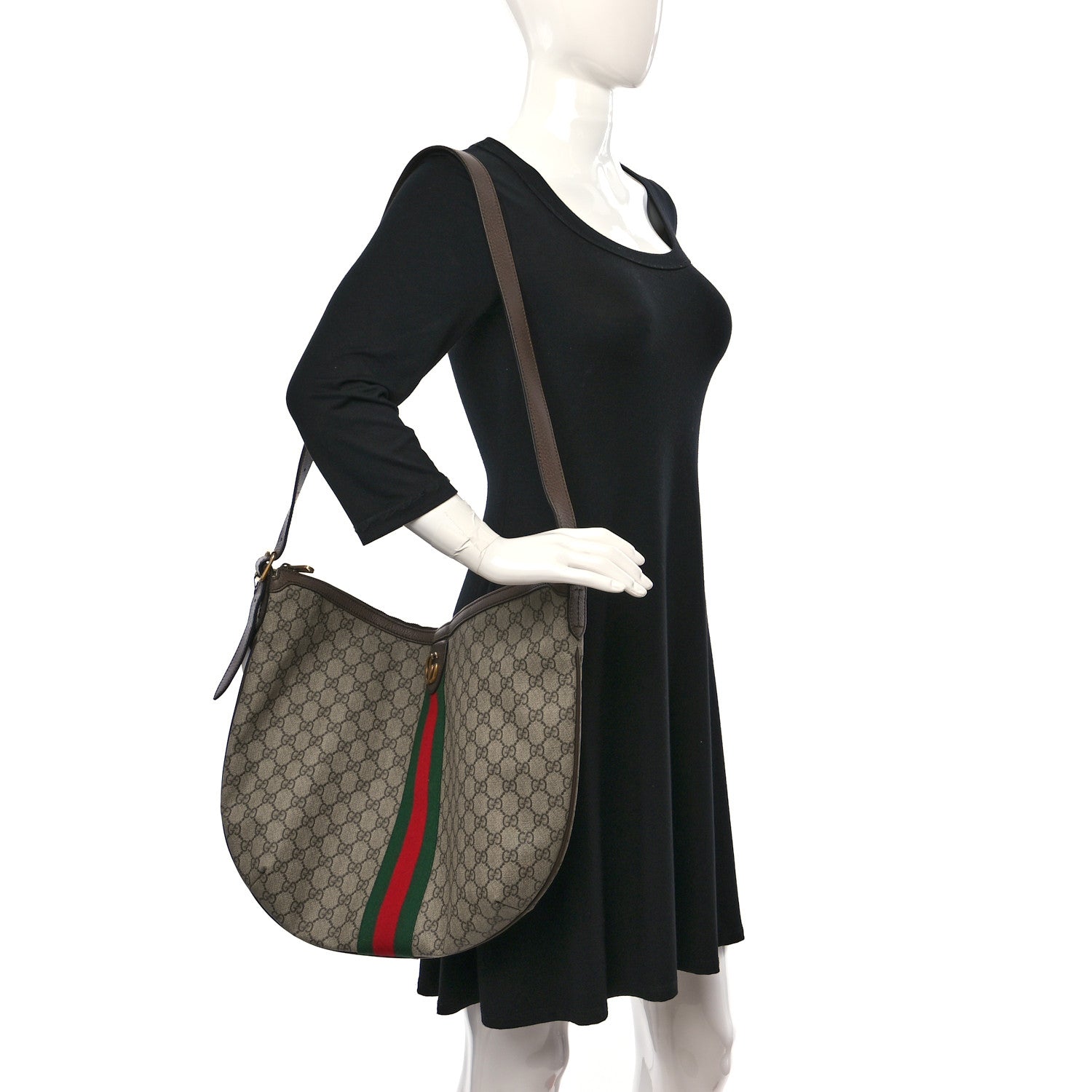 Gucci GG Supreme Monogram Web Ophidia Half Moon Hobo Brown 2 of 12