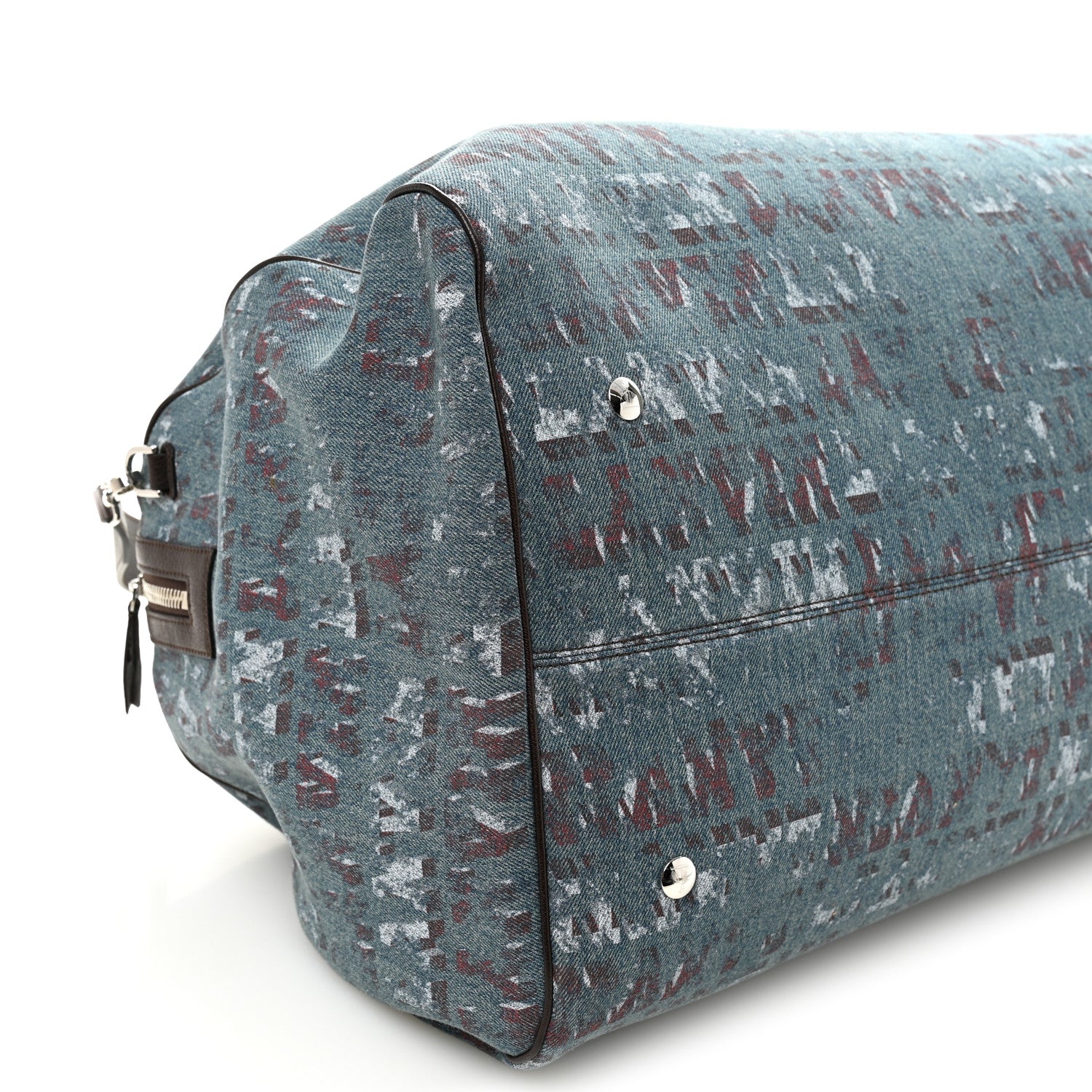 Lanvin X FUTURE Denim Calfskin Logo Print Travel Bag Blue Brown 7 of 8