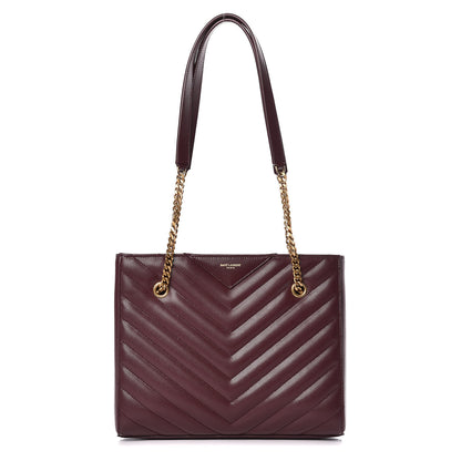 Saint Laurent Grain de Poudre Matelasse Chevron Small Tribeca Shopping Bag Garnet 1 of 10