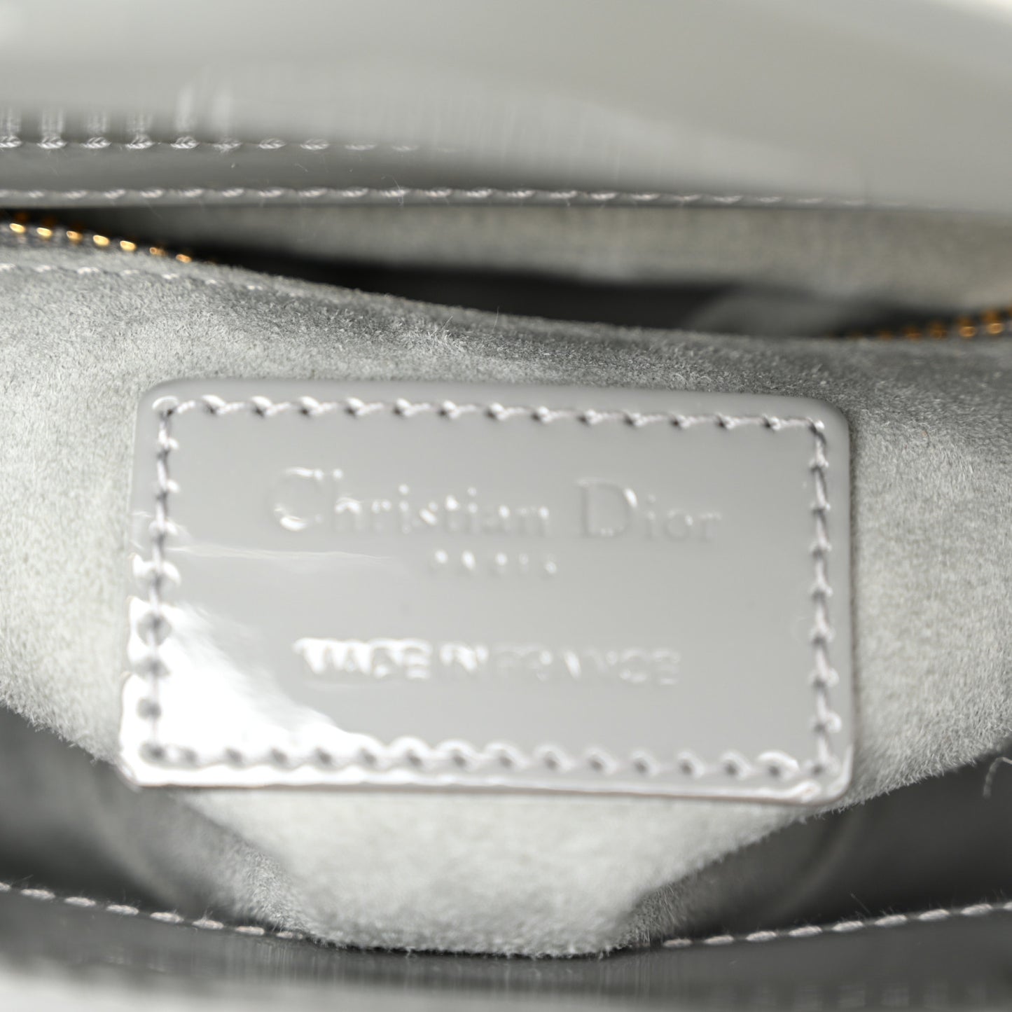 Patent Cannage Mini Lady Dior Grey Stone