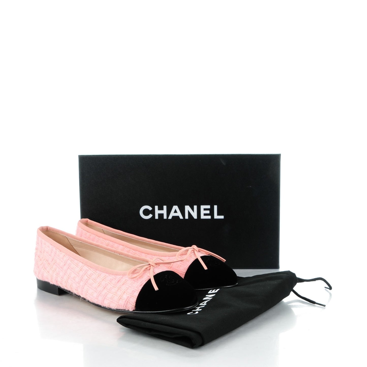 Tweed Suede Cap Toe Ballerina Flats 39 Pink Black