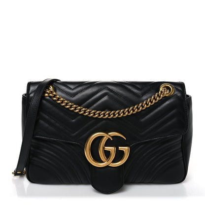 Gucci Calfskin Matelasse Medium GG Marmont Shoulder Bag Black 1 of 10