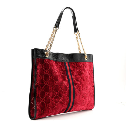 Gucci Velvet GG Monogram Large Rajah Chain Tote Red Cipria Black 4 of 14