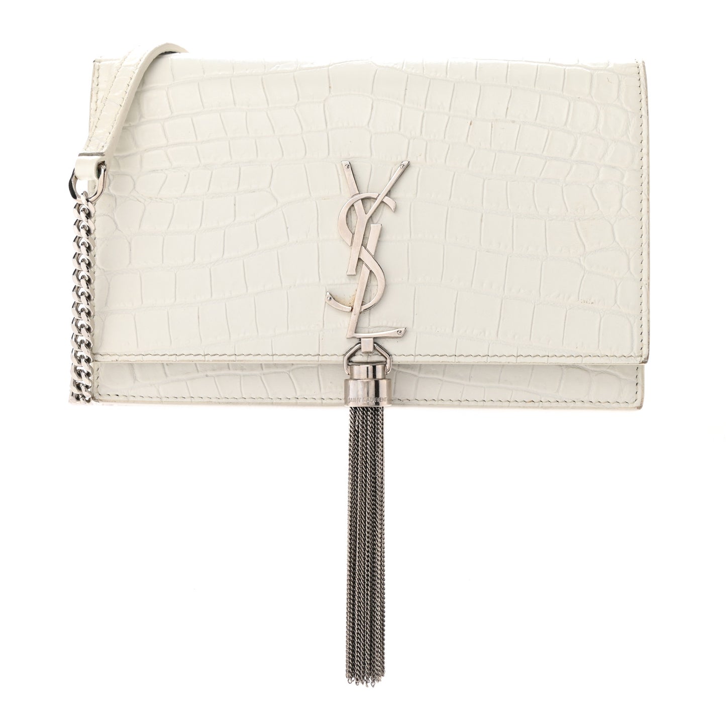 Calfskin Crocodile Embossed Kate Monogram Tassel Chain Wallet Crema Soft