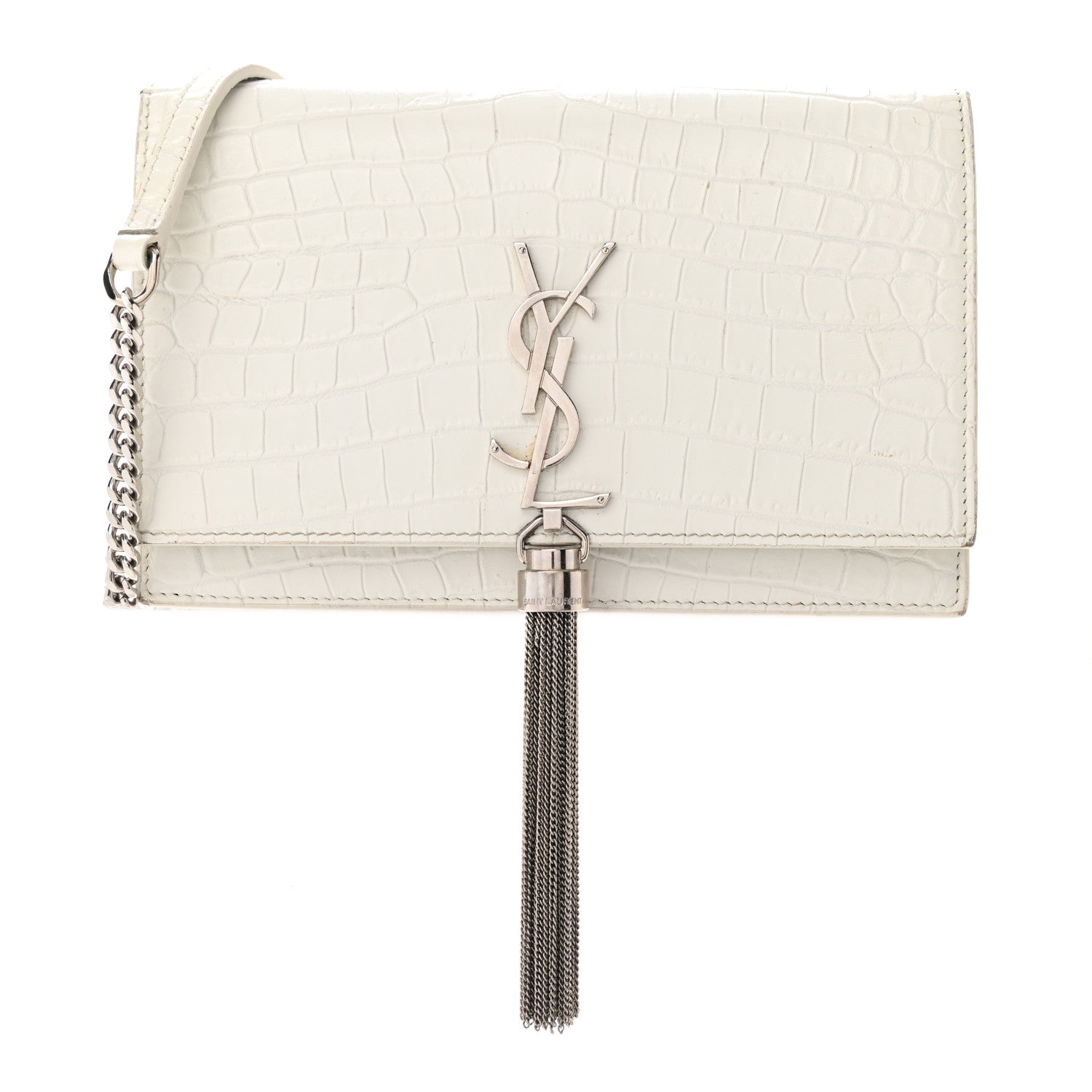 Saint Laurent Calfskin Crocodile Embossed Kate Monogram Tassel Chain Wallet Crema Soft 1 of 13