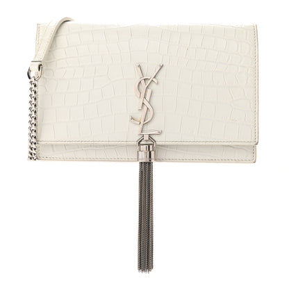 Saint Laurent Calfskin Crocodile Embossed Kate Monogram Tassel Chain Wallet Crema Soft 1 of 13