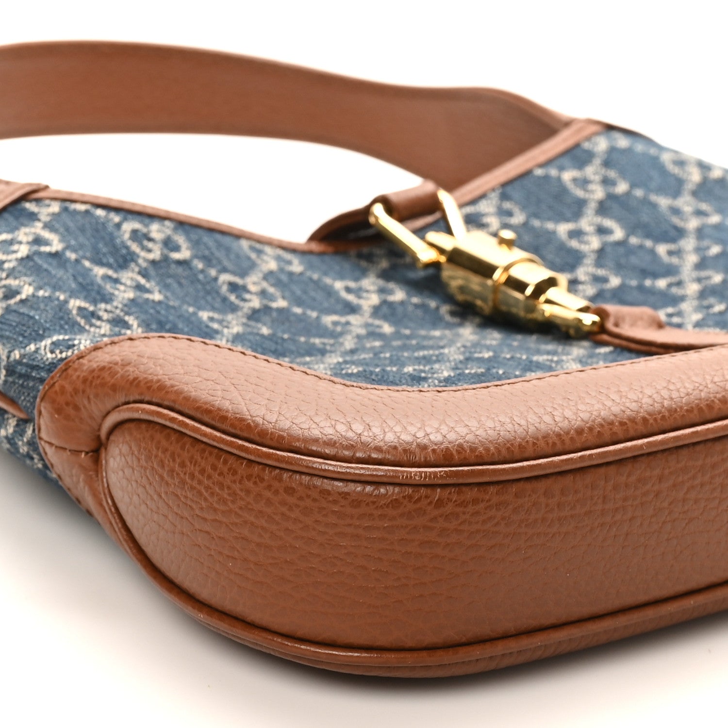 Gucci New Denim GG Monogram Calfskin Small Jackie 1961 Hobo Blue Tea Cuir 9 of 10