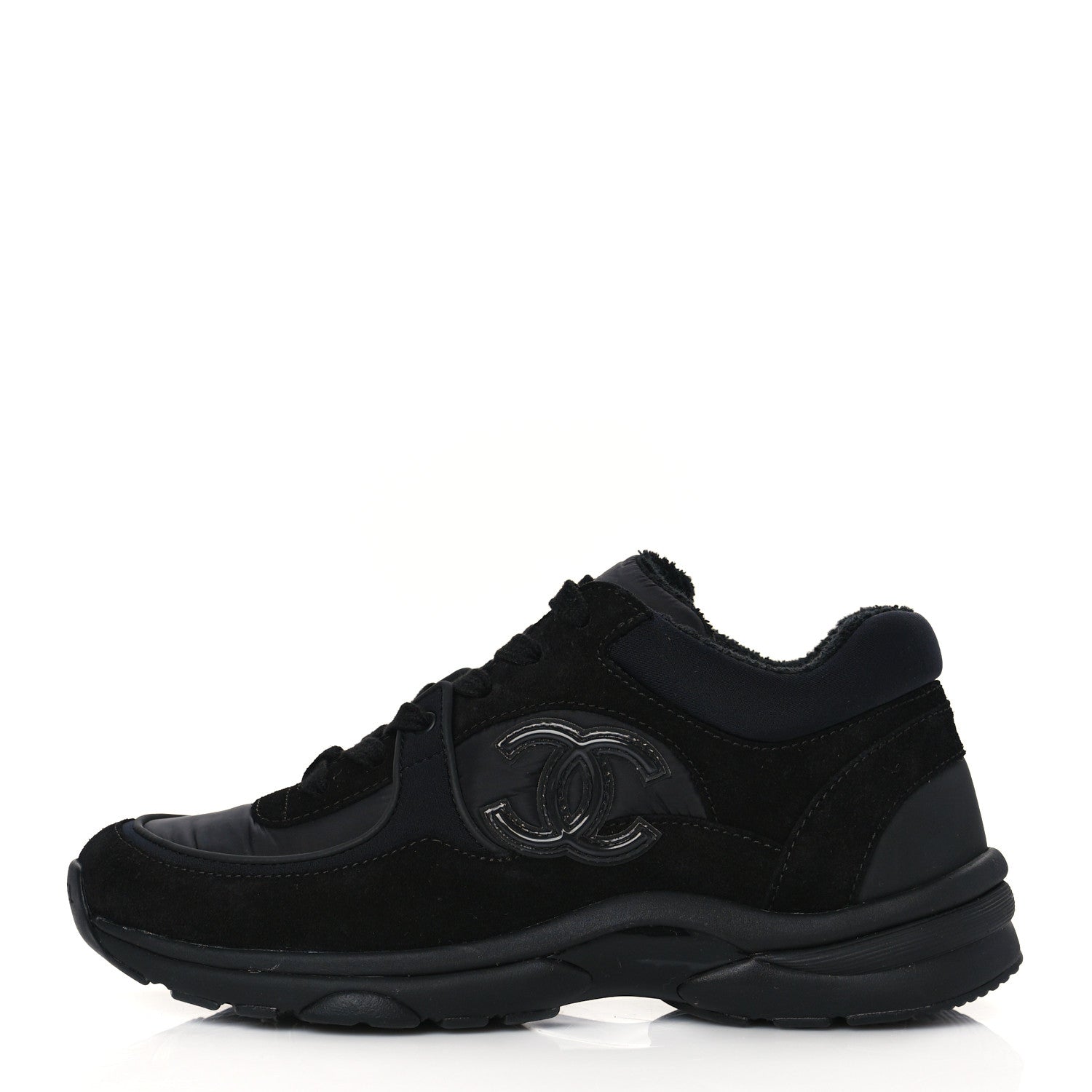 Chanel Fabric Calfskin Suede CC Sneakers 37.5 Black 1 of 7
