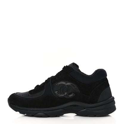 Chanel Fabric Calfskin Suede CC Sneakers 37.5 Black 1 of 7