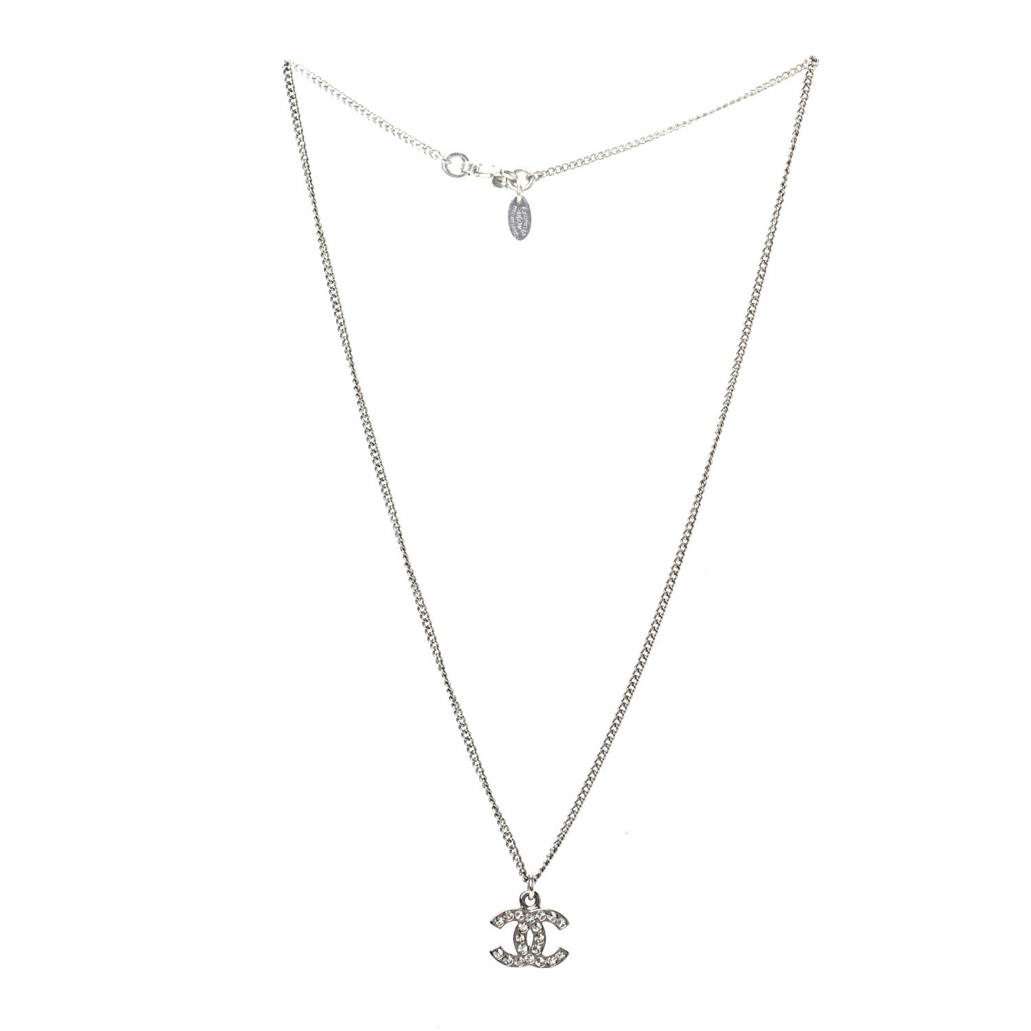 Chanel Crystal Timeless CC Necklace Silver 3 of 5