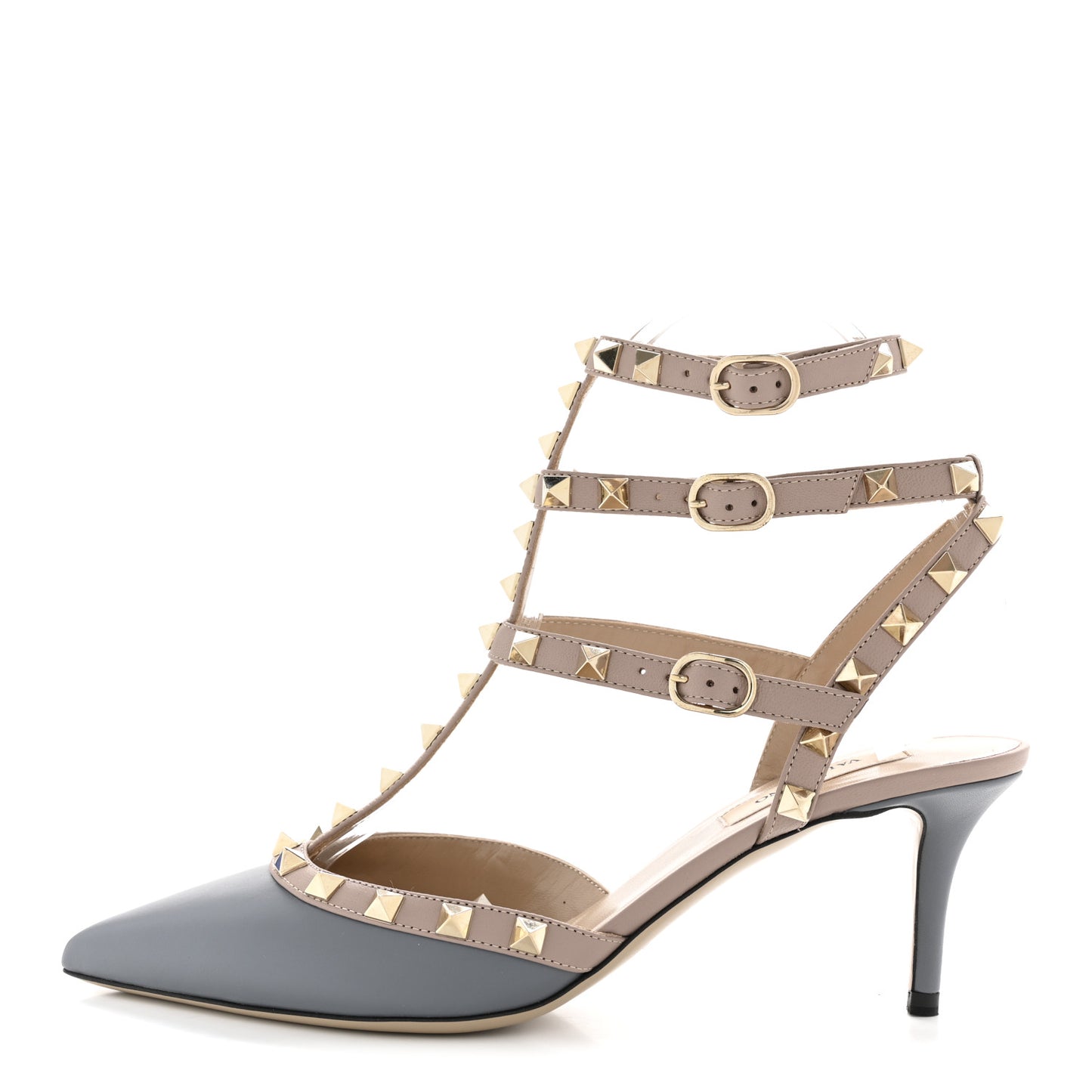 Calfskin Nappa Rockstud Ankle Strap 65mm Pumps 38 Light Stone Poudre