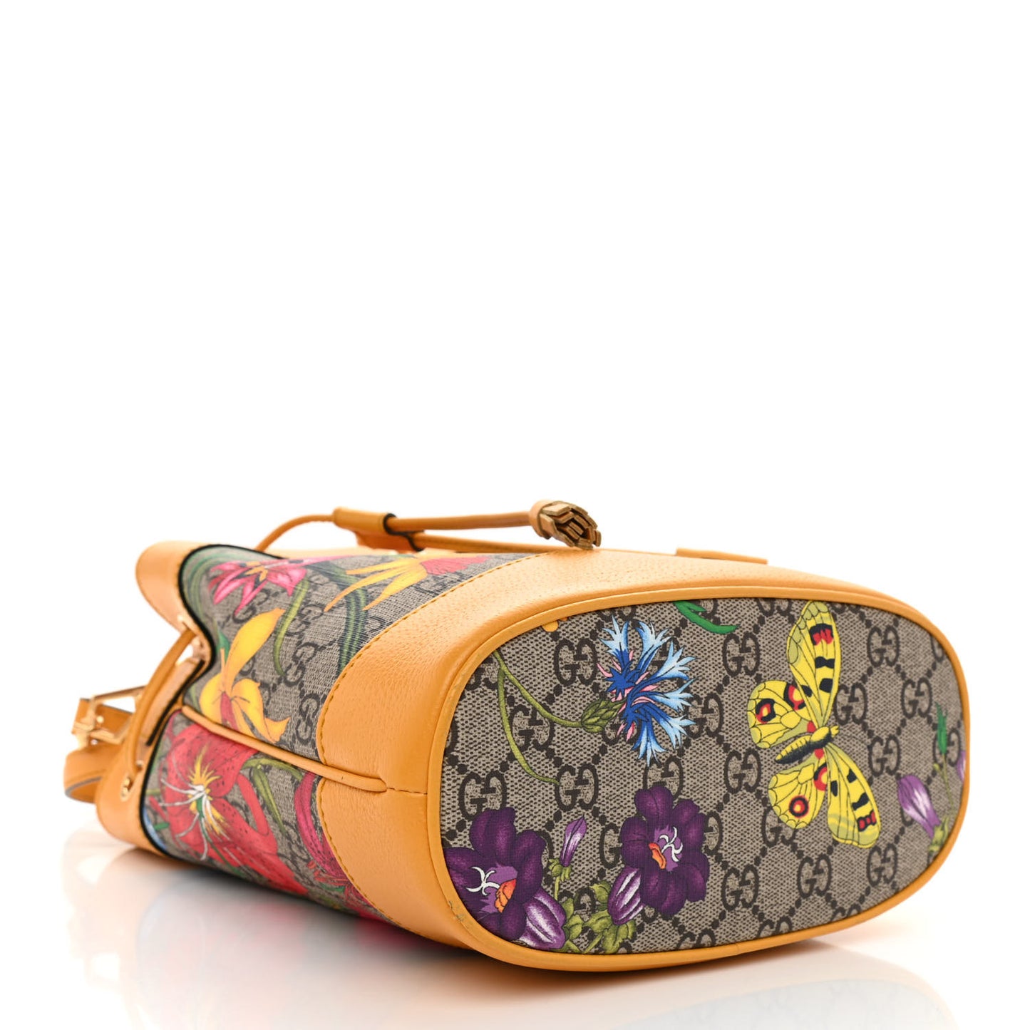 GG Supreme Monogram Flora Small Ophidia Bucket Bag Beige Multicolor Crop