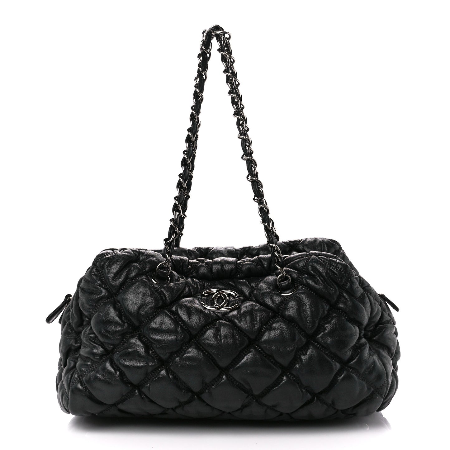 Calfskin Bubble Quilt Bowler Black