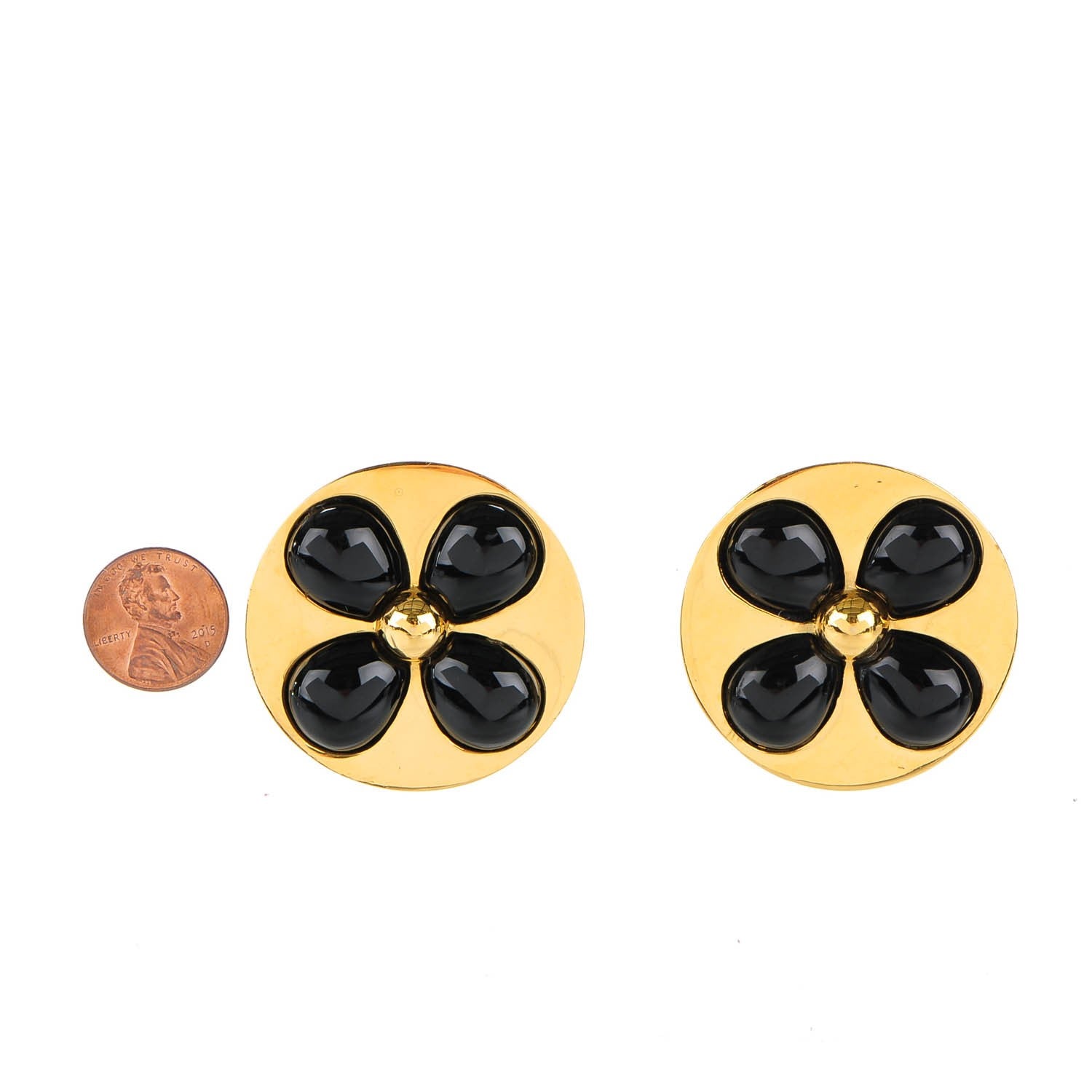 Chanel Enamel Camellia Earrings Black Gold 2 of 4