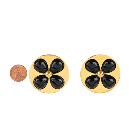 Chanel Enamel Camellia Earrings Black Gold 2 of 4