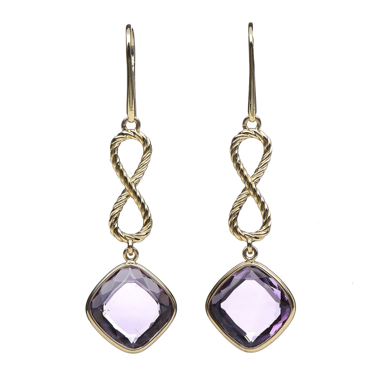 David Yurman 18K Yellow Gold Amethyst Infinity Drop Earrings 1 of 4