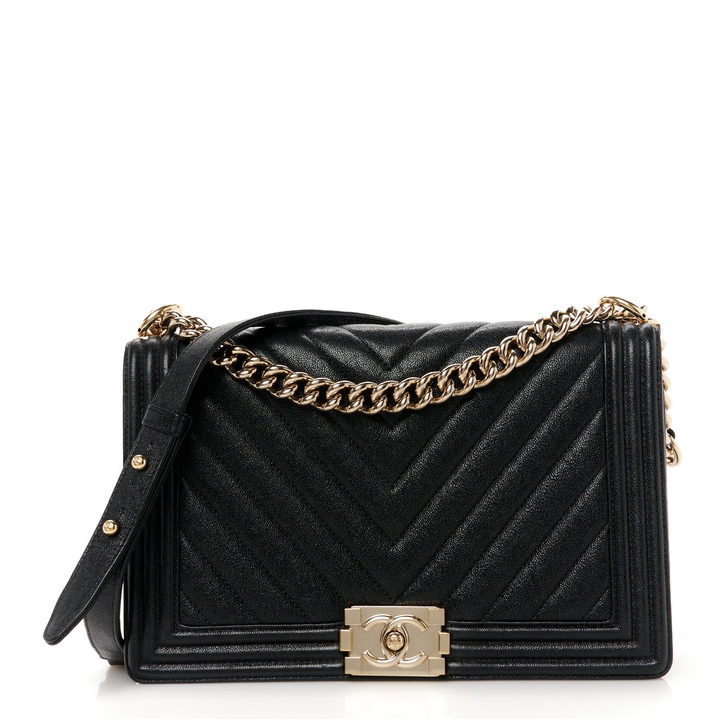 Iridescent Caviar Chevron Quilted New Medium Boy Flap Black