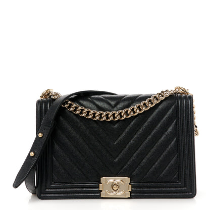 Chanel Iridescent Caviar Chevron Quilted New Medium Boy Flap Black 1 of 10