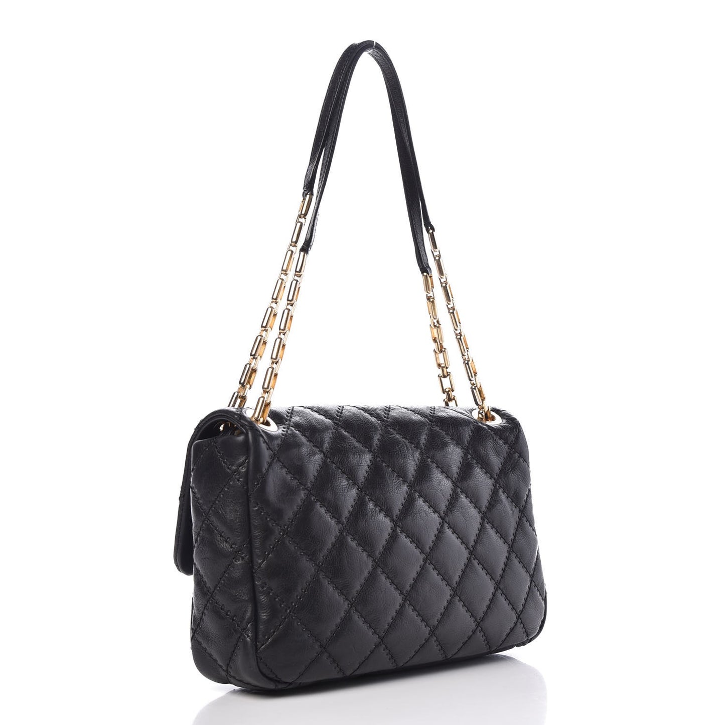 Calfskin Quilted Retro Chain Flap Black