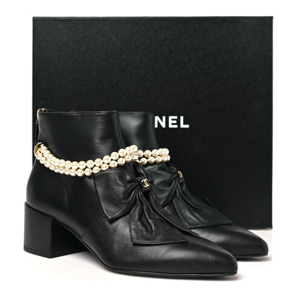 Chanel Lambskin Pearl Bow Short Boots 37.5 Black 10 of 10