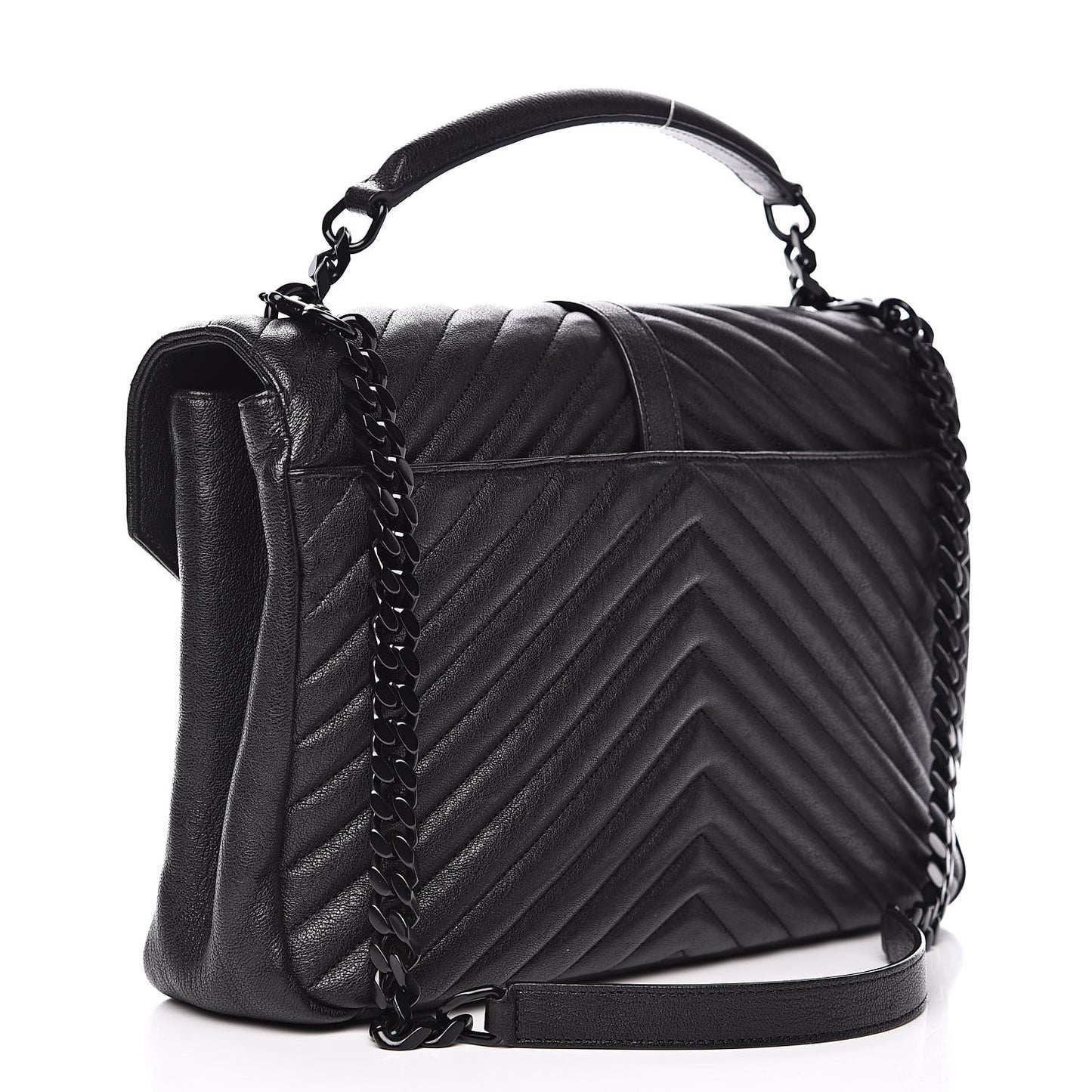 Sheepskin Matelasse Chevron Monogram Monochrome Large College Satchel Black
