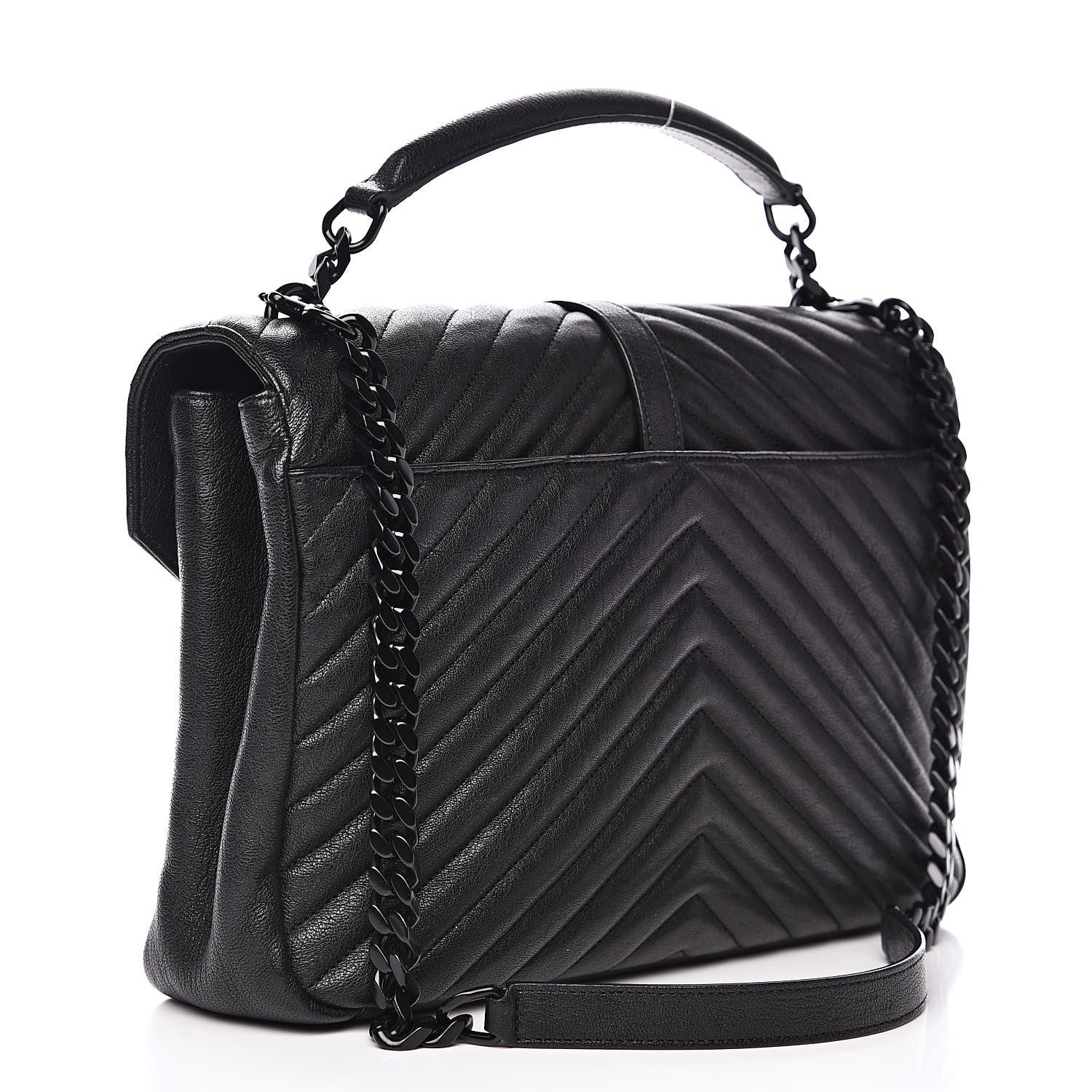 Saint Laurent Sheepskin Matelasse Chevron Monogram Monochrome Large College Satchel Black 3 of 14