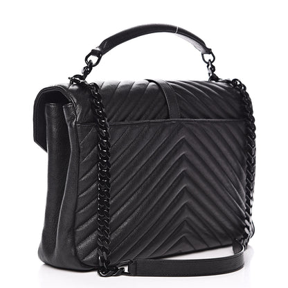 Saint Laurent Sheepskin Matelasse Chevron Monogram Monochrome Large College Satchel Black 3 of 14