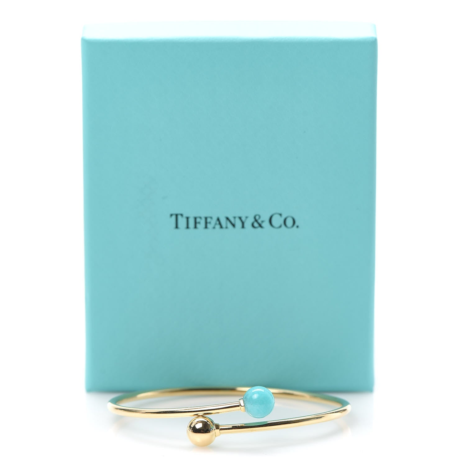 Tiffany 18K Yellow Gold Amazonite 8mm HardWear Ball Bypass Bracelet 5 of 5