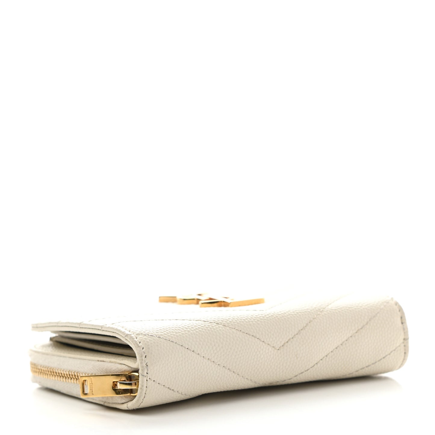 Grain De Poudre Matelasse Chevron Monogram Compact Zip Around Wallet Crema Soft