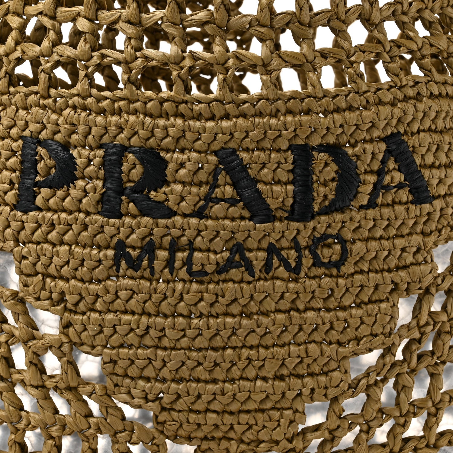 Prada Yarn Raffia Effect Crochet Logo Embroidered Tote Bag Dark Green 7 of 9